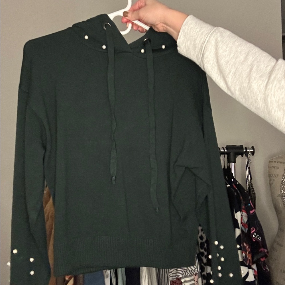 Crop Sweater With Pearl Embellishments